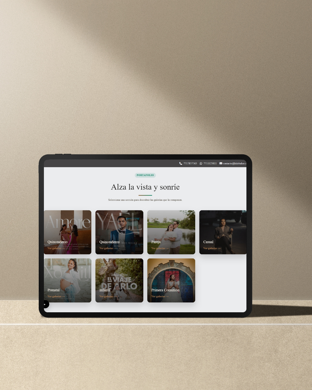 Mockup de la sección de portafolio de la landing de LaloBaher